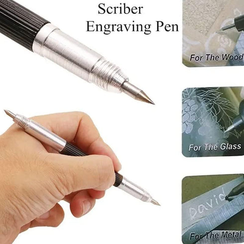 3Pcs DIY Ceramics Engraving Tool Durable Anti Slip Handle Lettering Alloy Tip Double End Etching Pen Scriber Marking Engraving Tools...