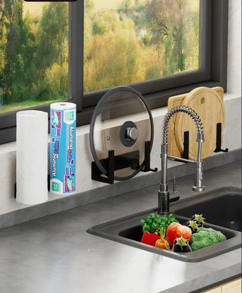 Wall-mounted Pot Lid Rack,Cutting Board Shelf,Self-adhesive Carbon Steel Pot Cover Storage Rack,2 Sets...