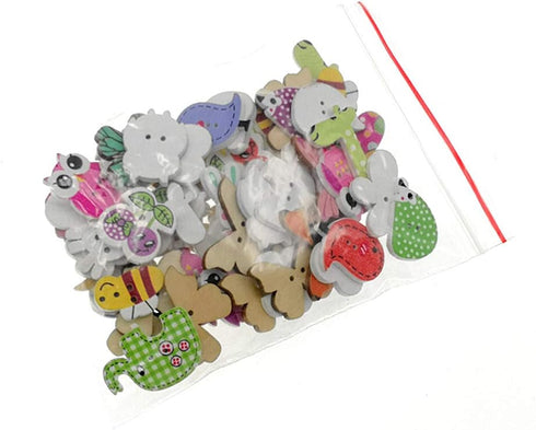 Kinteshun Wooden Buttons Natural Wood 2-Holed Fastener Buttons for Sewing Knitting Handcraft(100pcs,Assorted Cartoon Animals Printing Patterns)...