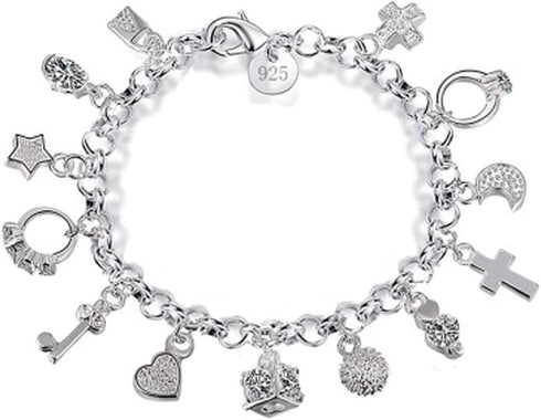 S925 Silver Thirteen Hanging Pieces Bracelet For Women Gift Bracelets & Bangles Jewelry...