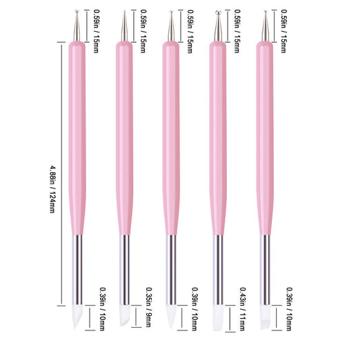 5pcs Nail Art Dotting Tools Pen Dual Head UV Gel Carving Pen Nail Silicone Brushes Set Pottery Clay Sculpting Tools Modeling Painting Drawing Tool...