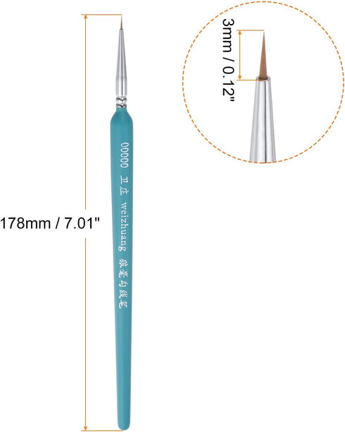 3pcs Detail Paint Brushes 3mm Pointed Tip 180mm Length Nylon Hair Miniature Painting Brush for Watercolor Oil Acrylic Painting(00000#), Blue...