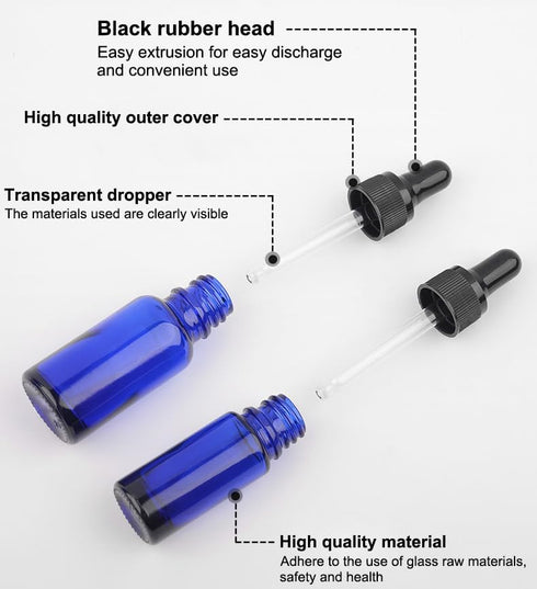 AKOAK 30ml Blue Glass Bottle with Dropper - for Essential Oils or Laboratory Chemicals, Pack of 3...