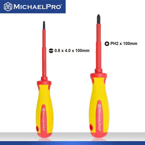 MichaelPro 2-Piece VDE Insulated Electricians Screwdrivers Set, Professional Phillips and Slotted Screwdrivers with Magnetic Tips, CR-MO Steel | M...