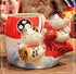 EatingBiting Fortune Japanese Lucky Beckoning Cats Maneki Neko Flower Pot Vase Pen Holder,Pair Cat set on fish,Ceramic Pencil Holder for Organizer...