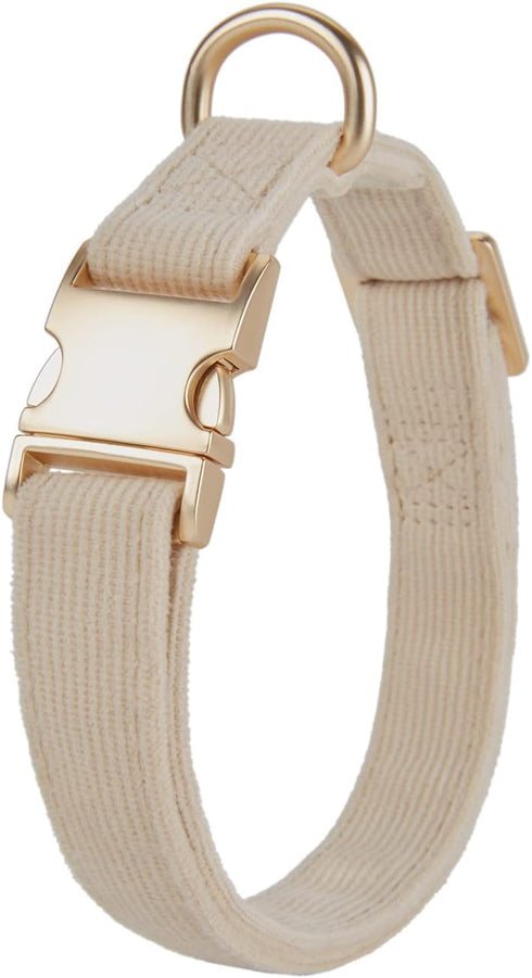Soft Corduroy Fibric Dog Collar with High Grade Metal Buckle, for Small Dogs.(White,Small:10-15")...