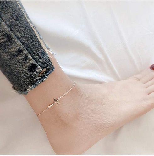 Cross Anklets for Women Teen Girls Men 925 Sterling Silver White Gold Plated Sideways Cross Adjustable Chain Classic Dainty Charm Foot Anklet Brac...