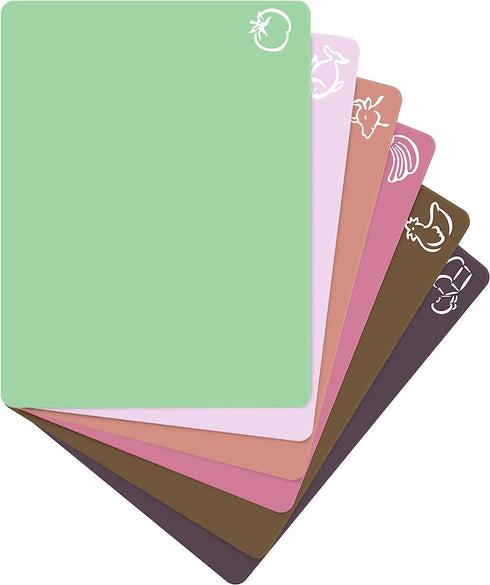 Extra Thick Pastel Flexible Plastic Cutting Board Mats with Food Icons & EZ-Grip Waffle Back, (Set of 6) Dishwasher Safe. Cutting Boards For Kitch...