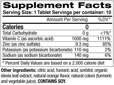 Vitamin C + Zinc Dissolvable Supplement with Orange Flavor - 1000mg Tablets Release as Powder in Liquid - Perfect for Kids and Adults That Struggl...