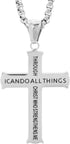 Cross Pendant for Car Rear View Mirror Decor Hanging Ornament Stainless Steel Lord's Prayer Cross Necklace Men Boys Christian Gift, Silver...