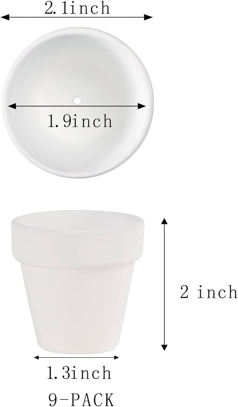 9 Pcs Small Mini White Clay Pots 2.1'' Terracotta Pot Clay Ceramic Pottery Planter Cactus Flower Pots Succulent Nursery Pots- Great for Window Box...