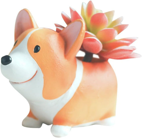 BESSEEK Corgi Flower Pot, Valentine's Day Gifts Cute Plant Pots Animal Planter Cartoon Dog Shaped Container for Home Garden Office Desktop Deco wi...