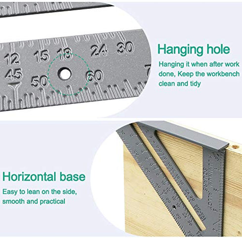 Carpenter Square, 7-inch Aluminum Square+ 5Pcs Woodworking Pen Rafter Carpenter Triangle Square Pressional Easy-Read Layout Tool framing Square (A...