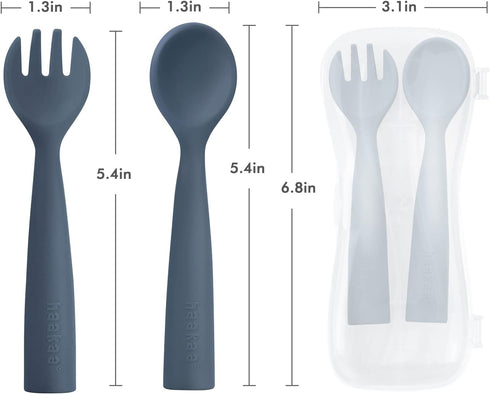 haakaa Toddler Forks and Spoons with Travel Safe Case,Self Feeding Toddler Utensils,Easy Grip Bendy Food-Grade Silicone,Bluestone,12m+...