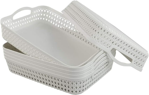 White Plastic Storage Basket Tray, Pack for 6 (Large)...