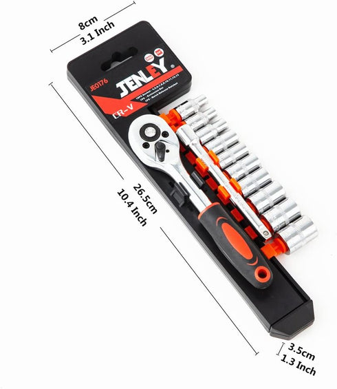 Ratchet Socket Wrench Set 1/4 Inch Drive, Mechanic Tool Kit with 4mm-13mm Metric Sockets, Release Ratchet Handle and Extension bar,Plastic Rack 12...