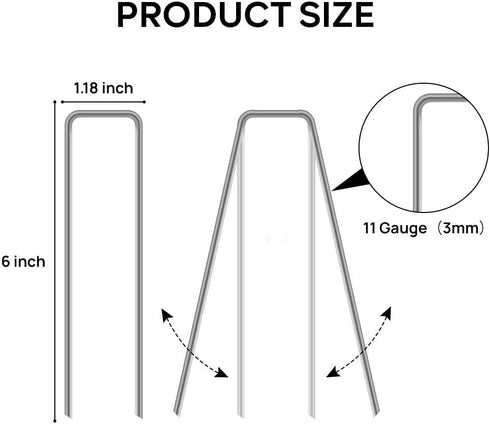 6-inch 11 Gauge Landscape Staples, 20PCS Galvanized Pins Garden Stakes for Weed Barrier, Ground Cover, Holding Fence, Artificial Turf, Irrigation,...