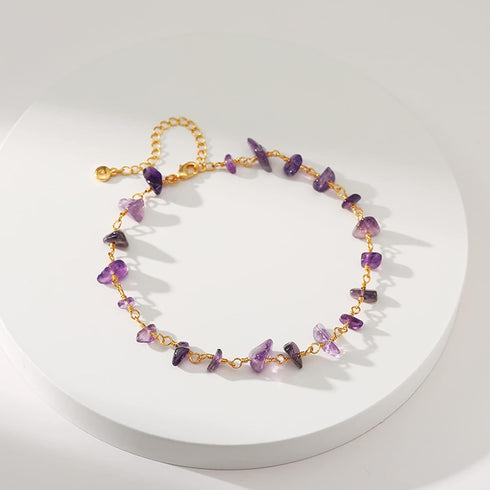 Gold Ankle Bracelets for Women,Purple Crystal Anklet Bracelet,Healing Stone Anklet Bracelet,Adjustable Summer Beach Foot Jewelry Gifts for Women...