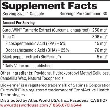 Vitality Rescue Omega 3 and Turmeric Supplement w/Bioperine, CurcuWin 46X Superior Absorption Curcumin to Support Workout Recovery, Joint, Muscle,...