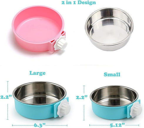 Love Dream Crate Dog Cat Bowls, Removable Stainless Steel Hanging Pet Cage Bowls Kennel, Food Water Feeder with Bolt for Puppy Rabbits Birds 2 Pac...