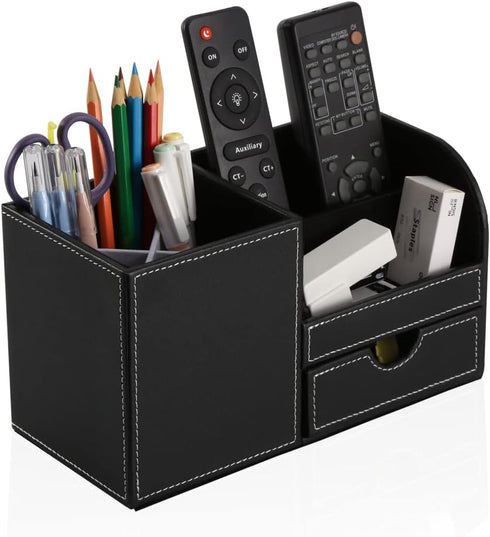 KINGFOM Desk Organizer Office Supplies Caddy Pu Leather Multi-function Storage Box Pen/Pencil,Cell phone, Business Name Cards Remote Control Holde...