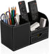 KINGFOM Desk Organizer Office Supplies Caddy Pu Leather Multi-function Storage Box Pen/Pencil,Cell phone, Business Name Cards Remote Control Holde...