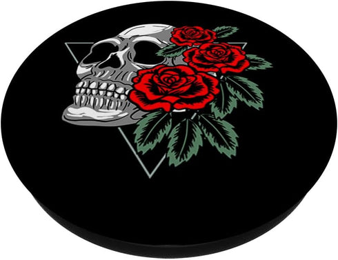 Skull And Roses In Triangle Skeleton Minimal Art Lover Gift PopSockets Swappable PopGrip...