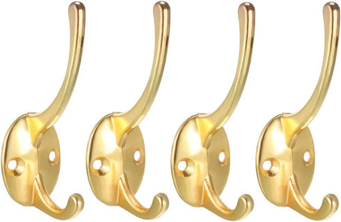 uxcell Dual Prong Coat Hooks Wall Mounted Retro Double Hooks Utility Gold Hook for Coat Scarf Bag Towel Key Cap Cup Hat 87mm x 29mm x 42mm 4pcs...