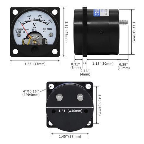 Analog Voltmeter SO-45 AC0-300V Panel Volt Meter Guage Voltage Tester for Shipping Circuit Testing Mechanical Equipment...