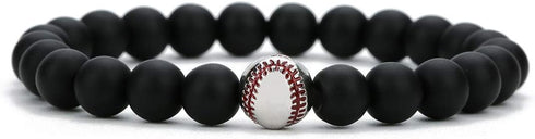 COLORFUL BLING Baseball Power Bracelet Silver Plated Fashion Baseball Sports Charm Beads Fit Pandora Black and Grey All in Faith Jewelry for Men W...