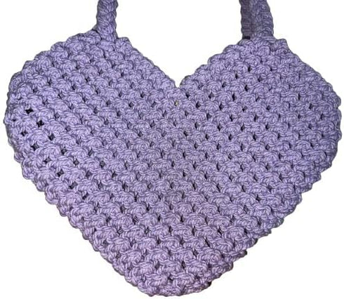 JESSICA Cotton Boho Macrame Handmade Heart Shaped Handbag Birthday Ladies Gift, lavender....