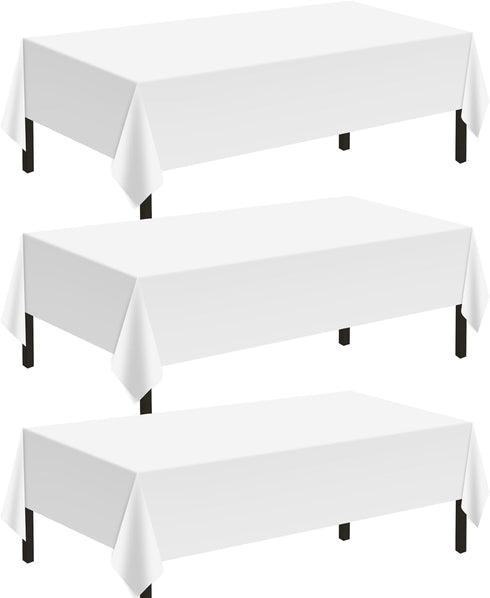 Childom 3 Pack Plastic Tablecloths for Rectangle Tables 54" x 108" White Disposable Table Cloths for 6 to 8 Foot Tables Indoor or Outdoor Parties ...