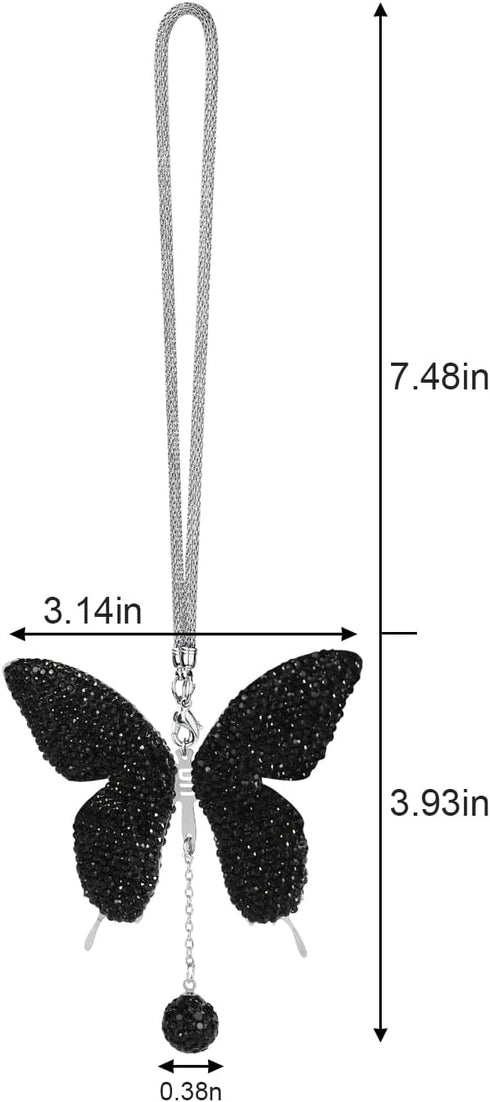 Butterfly Car Hanging Ornament, Elegant Rhinestone Car Mirror Charm Aesthetic Car Pendant for Rear View Mirror for Women (Black)...
