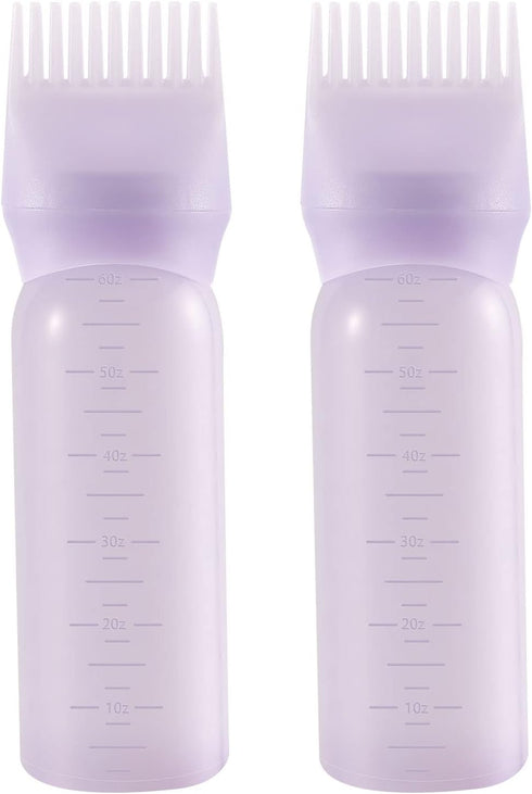 Pimoys Root Comb Applicator Bottle 6 Ounce, Oil Applicator for Hair Dye, Bottle Applicator Brush with Graduated Scale, Purple, 2 Pack...