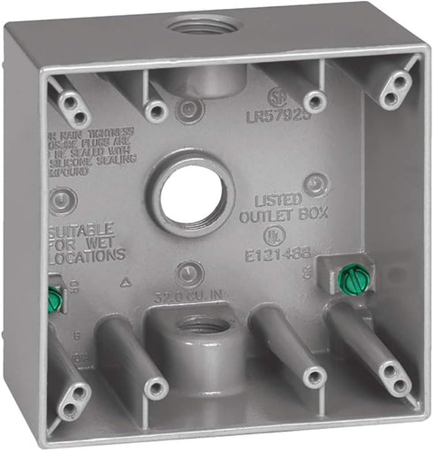 Sigma Electric 14350 Sigma Outlet Box 4-1/2" Hx4-1/2 Wx2-1/10 D Al 2 Gang, Three 1/2" Holes Gray Shrinkwrap, No Size, Grey...