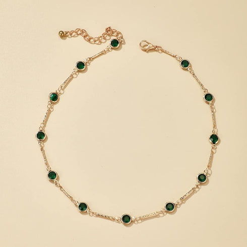 Bohemian Green Crystal Choker Necklace Tiny Emerald Station Chain Necklace Dainty Satellite Necklace Gorgeous Wedding Jewelry Gift for Women Teens...