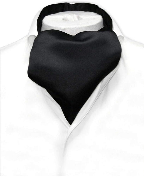 Vesuvio Napoli ASCOT Solid BLACK Color Cravat Men's Neck Tie...