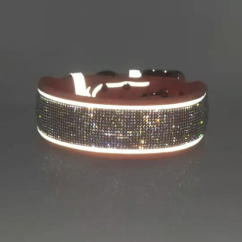 Rhinestone Dog Collar Soft Comfortable Stylish Dog Collar with Bright Reflective Stripe Adjustable Diamond Crystal Pet Collar for Small Medium and...