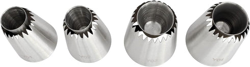 Sultan Piping Nozzle 4PCS 304 Stainless Steel Russian Piping Tips Sultan Ring Baking Mold Icing Nozzle Cookies Cupcake Icing Decorating Supplies D...