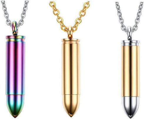 Lot of 3 Stainless Steel Memorial Cremation Ash Urn Vial Tube Bullet Pendant Keepsake Necklaces, 3 Colors Included...