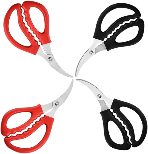 4 Pcs Seafood Scissors for Kitchen Multifunctional Seafood Fish Crab Shrimp Lobster Scissors Stainless Steel Shears,Red and black...