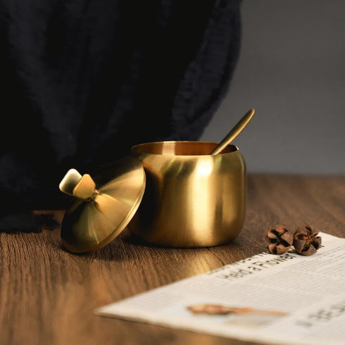 Stainless Steel Sugar Bowl Spice Jar Storage Seasoning Pot with Lid Spoon...