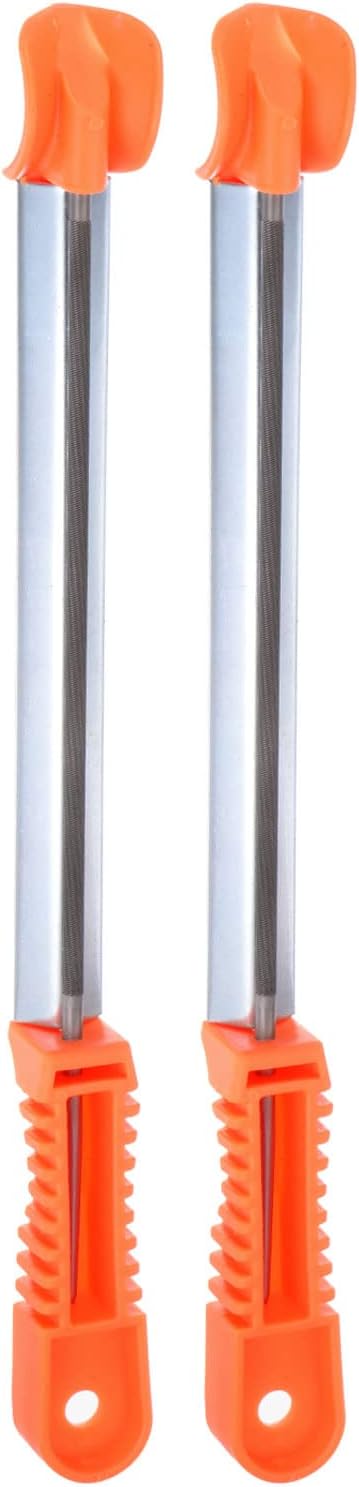 2pcs Chainsaw File, 11/64" (4.5mm) Round Rasp Chrome Steel Double Cut with Sharpening Guide Handle...