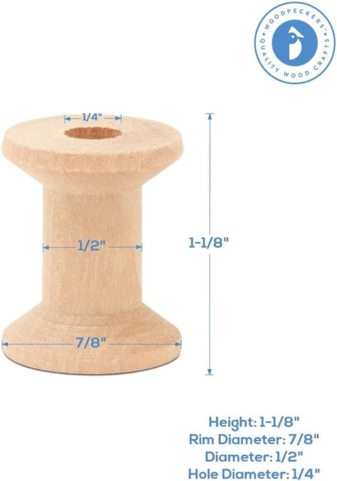 Hourglass Wooden Spools 1-1/8 x 7/8-inch Pack of 25 Birch Wood spools for Crafts and Unfinished Wood Ornaments by Woodpeckers...