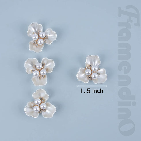 Framendino, 20 Pack Faux Pearl Rhinestone Buttons Pearl Flower Buttons Embellishments Rhinestone Flatback Beads for Jewelry Making Scrapbooking DI...