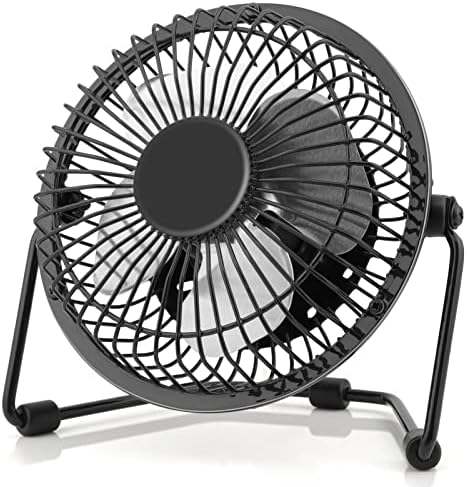 xasla 4 Inch Small USB Desk Fan, Mini Quiet Fan with Metal Construction & Strong Airflow & 360°Adjustable Tilt Angle, Personal Cooling Fan for Des...