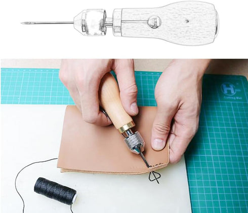 Professional Sewing Awl Hand Stitcher Repair Tool Kit for Leather and Heavy Fabrics with 2PCS Needles, 1PC Coil and Yarn/Threads...