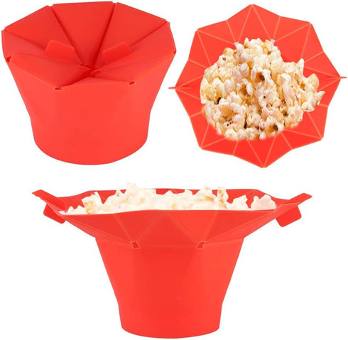 Popcorn Bowl, Popcorn Popper Red Folding Microwave Oven Popcorn Bowl DIY Silicone Popcorn Maker Machine Home Kitchen Tool for Making Popcorn...