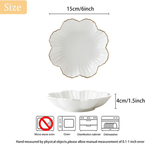 Porcelain Serving Dish,Ceramics Flower Relish Tray with Metallic Rim,Serving Bowls for Wedding,Party Perfect for Small Cereal, Pasta, Salad, Candy...