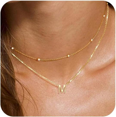 KAERUN Layered Initial Ncklaces for Women 14K Gold Plated Dainty Initial Necklaces Tiny Cute Name Necklaces Personalized Initial Letter A-Z Gold J...